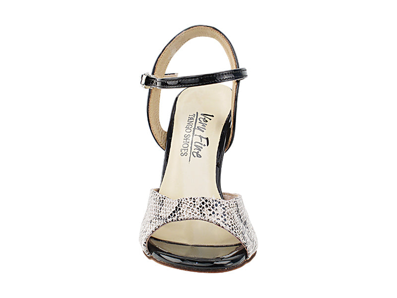 Very Fine VFTango 022 White Snake & Black Patent Ladies Tango Shoes with Single Ankle Strap in Multiple Widths