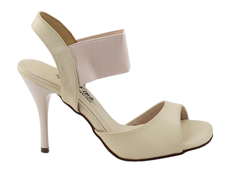 Very Fine VFTango 027 Light Beige Leather Ladies Tango Shoes with Single Ankle Strap