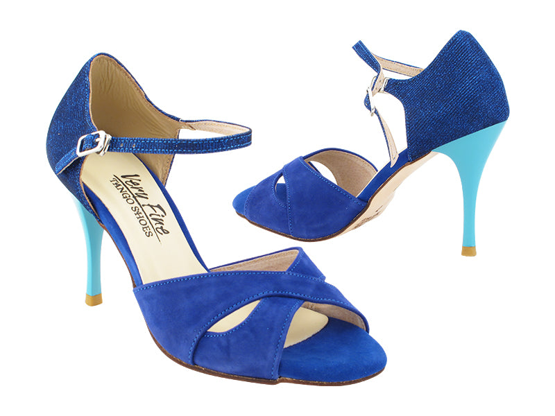 Blue Suede & Glitter Satin Ladies Tango Shoes