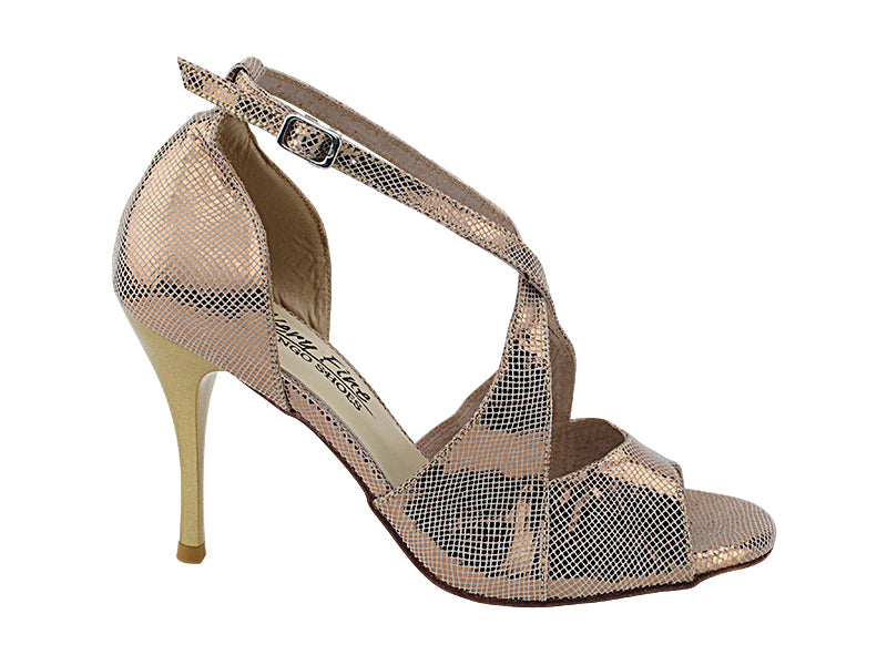 Very Fine VFTango 030 Gold Scale Leather Ladies Tango Shoes in Multiple Widths with Criss Cross Straps