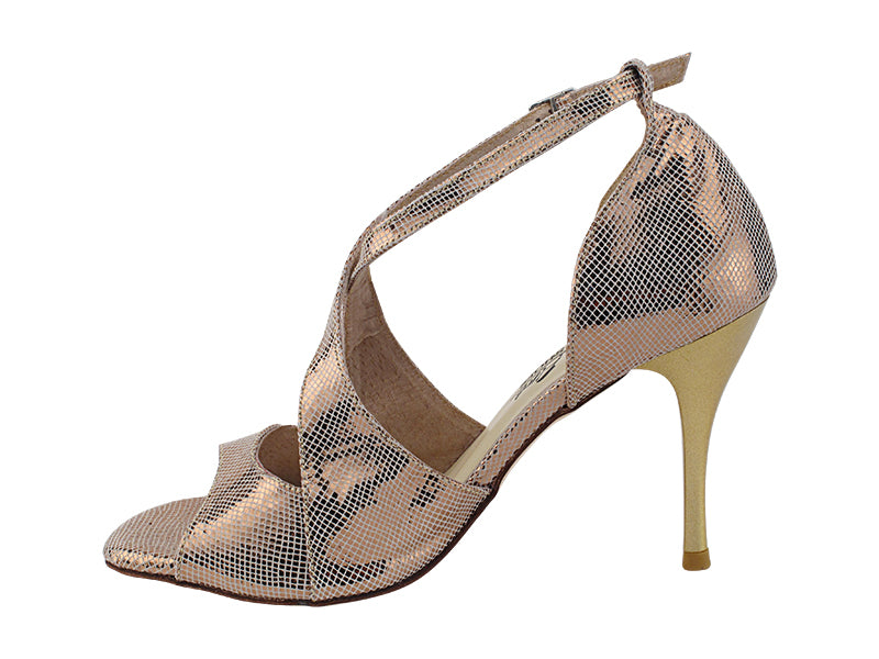 Very Fine VFTango 030 Gold Scale Leather Ladies Tango Shoes in Multiple Widths with Criss Cross Straps