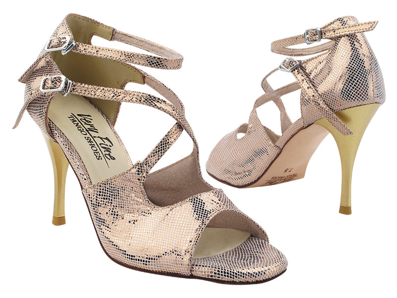 Very Fine VFTango 031 Gold Scale Leather Ladies Tango Shoes with Double Criss Cross Ankle Straps