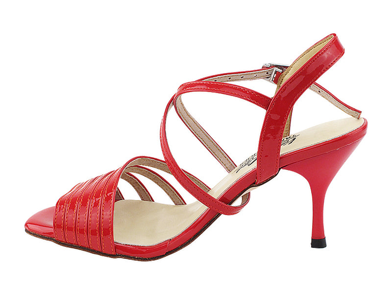 Very Fine VFTango 032 Red Patent Leather Ladies Tango Shoes in Multiple Widths with Criss Cross Ankle Straps