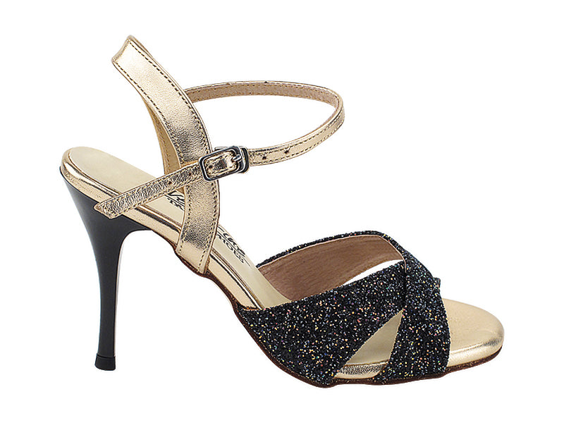 Black Copper Glitter & Leather Ladies Tango Shoes