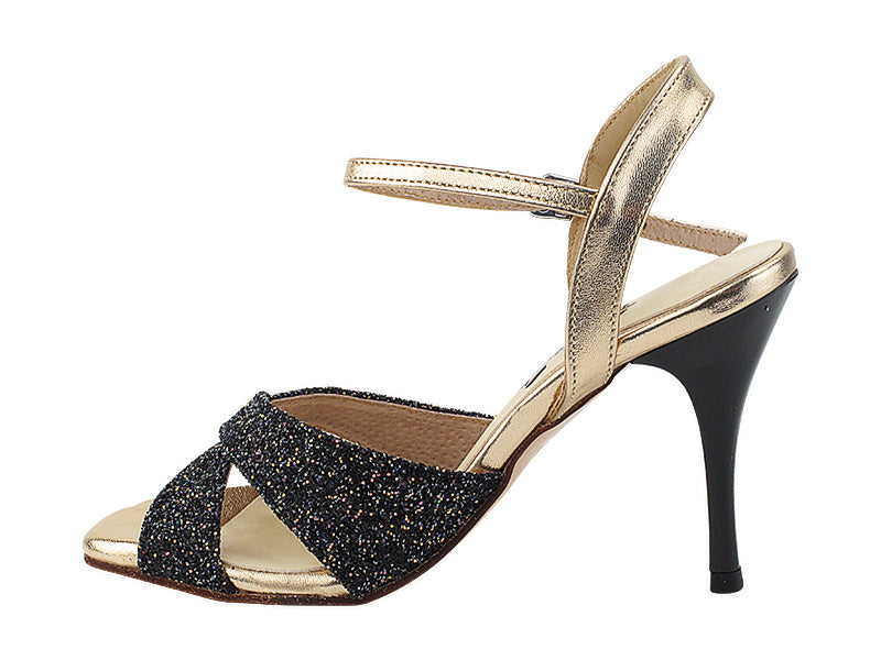 Very Fine VFTango 033 Black Copper Glitter & Rose Gold Leather Ladies Tango Shoes in Multiple Widths
