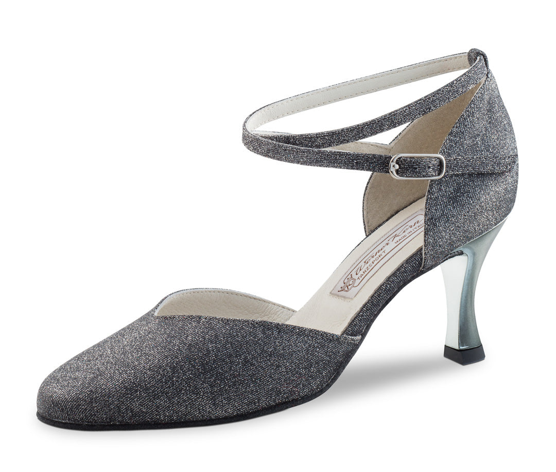 Werner Kern Abby Ladies Smooth Ballroom Shoes in Silver/Black Brocade with Closed Toe