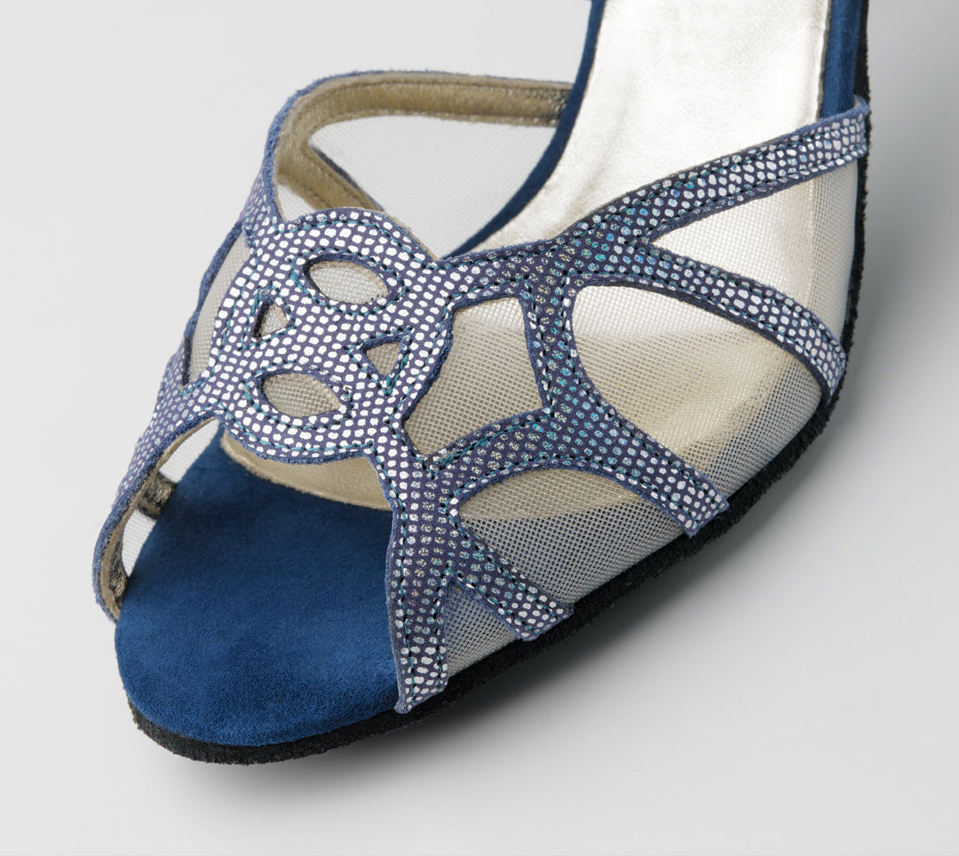 Werner Kern Adriana Women's Blue Suede and Sparkling Printed Leather Salsa and Tango Dance Shoe with Mesh Inserts