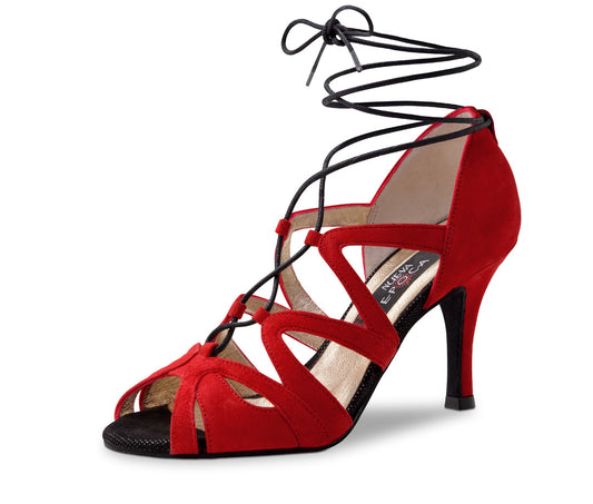 Werner Kern Akira Ladies Open Toe Red Suede Lace-Up Salsa and Tango Dance Shoe