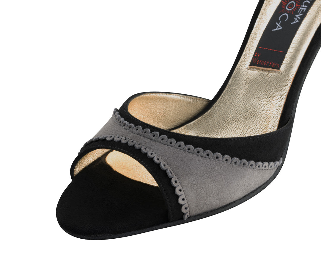 Werner Kern Alessia Ladies Black and Gray Suede Leather Open Toe Tango Dance Shoe