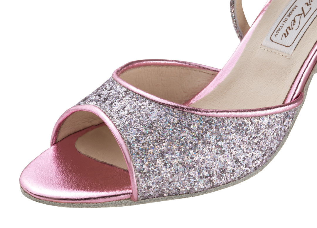 Werner Kern Alina Ladies Glittering Pink Brocade Salsa Dance Shoe with Laminated Pink Leather Edging