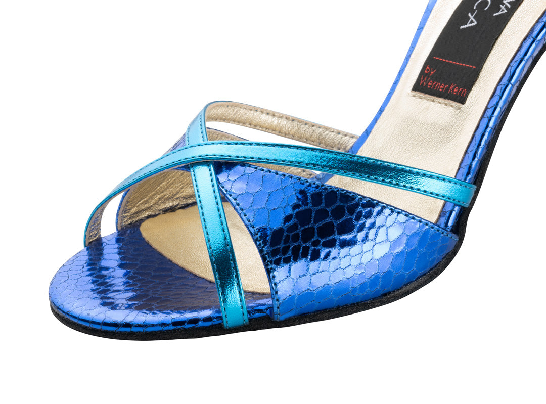 Werner Kern Angeles Ladies Open Toe Turquoise Snake Print Leather Tango Dance Shoe