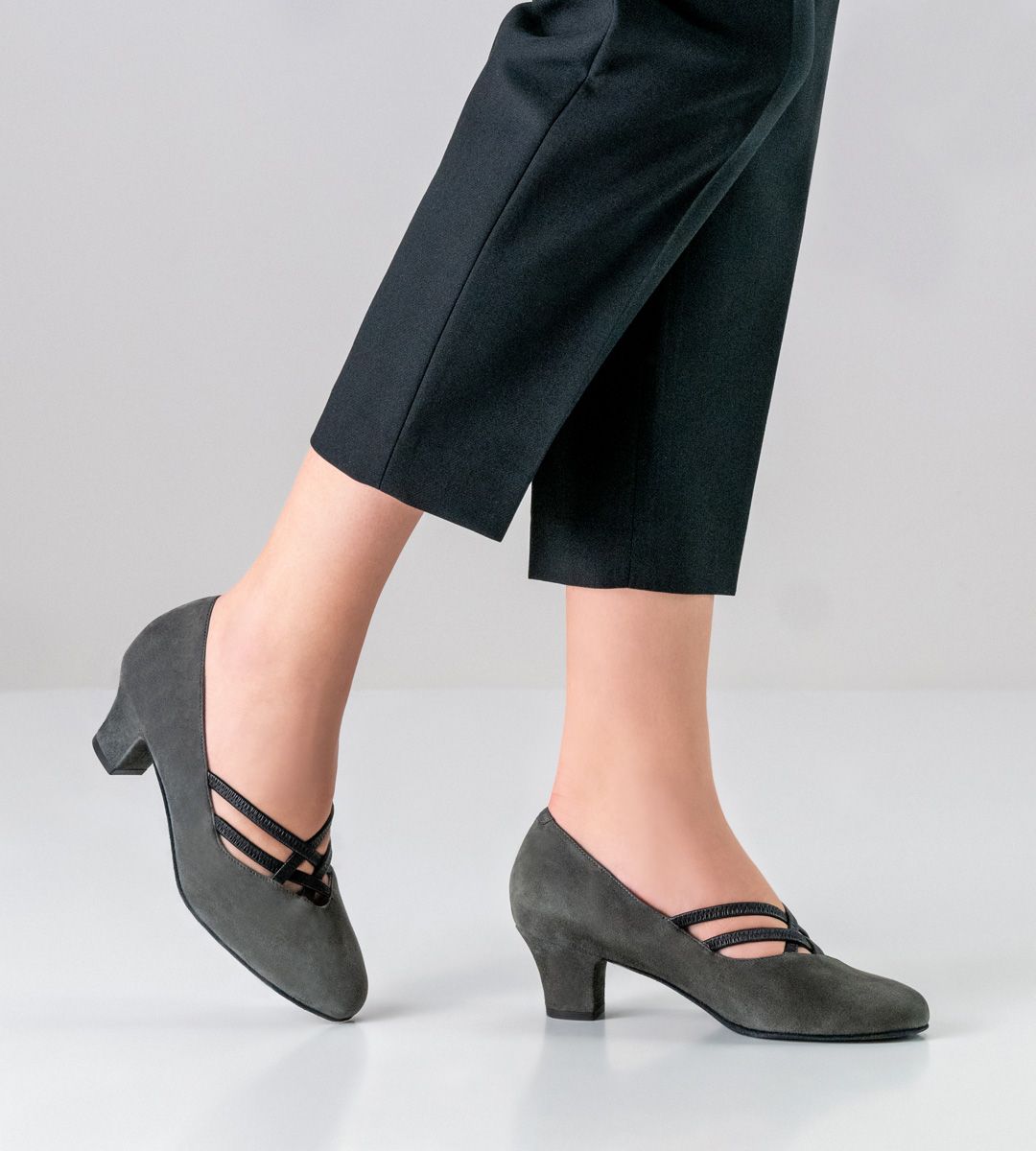 Werner Kern Anke Ladies Ballroom Shoes in Grey Suede with Criss Cross Detail Above Toebed