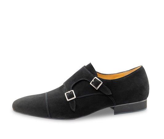 Werner Kern Anzio Men's Black Suede Leather Ballroom Dance Shoe with Adjustable Buckles