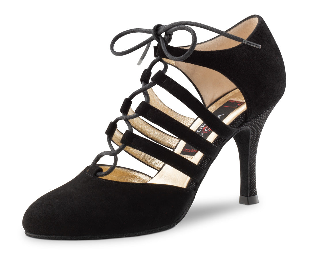 Werner Kern April Ladies Tango Shoes in Black Shimmering Suede with Straps and Lacing