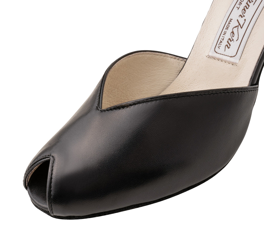 Werner Kern Asta Ladies Open Toe Black Nappa Leather Latin and Ballroom Dance Shoe with 3" Heel