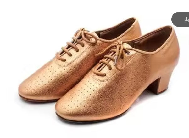 BD Dance T1-B_SALE Perforated Buckskin Leather Practice or Teaching Shoe Shimmer Nude