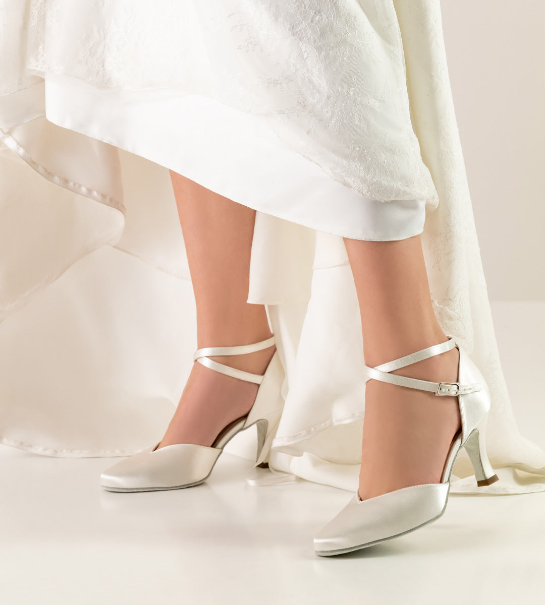 Werner Kern Betty Bridal Ballroom Shoes in White Satin with Dancing Soles or Leather Soles