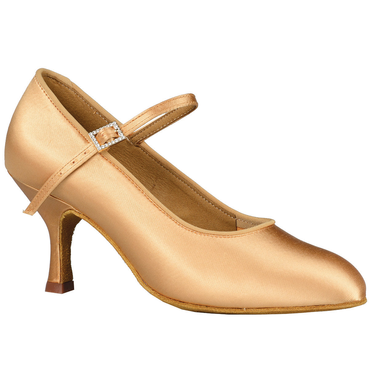 Dance America Brooklyn Light Tan Satin Ladies Ballroom Dance Shoe with Single Strap