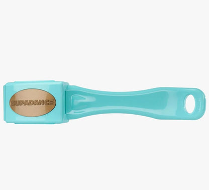 Supadance Chrome Shoe Brush in turquoise with an attached protective cover, designed for effective shoe maintenance and care.