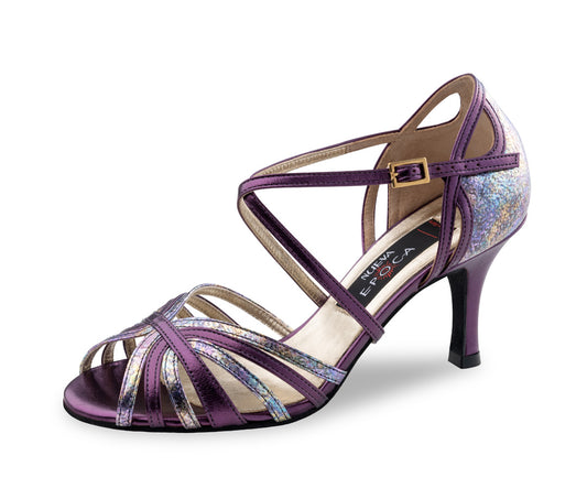 Werner Kern Camelia Ladies Open Toe Purple Multicolor Nappa Leather Tango Dance Shoe with Back Cutouts