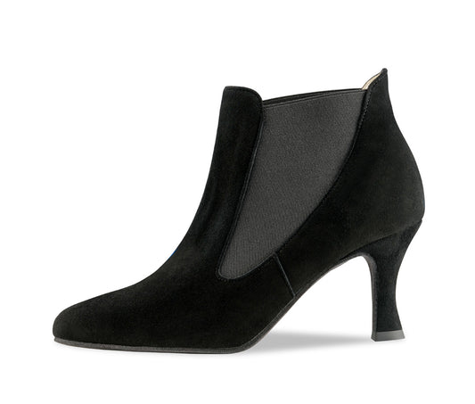 Detail view of Werner Kern Carina Black Suede Social Dance Ankle Boot with Elasticated Side Inserts