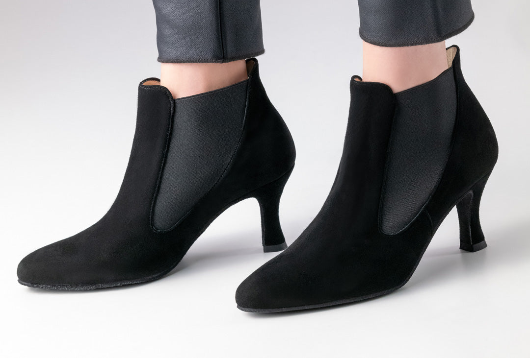 Detail view of Werner Kern Carina Black Suede Social Dance Ankle Boot with Elasticated Side Inserts