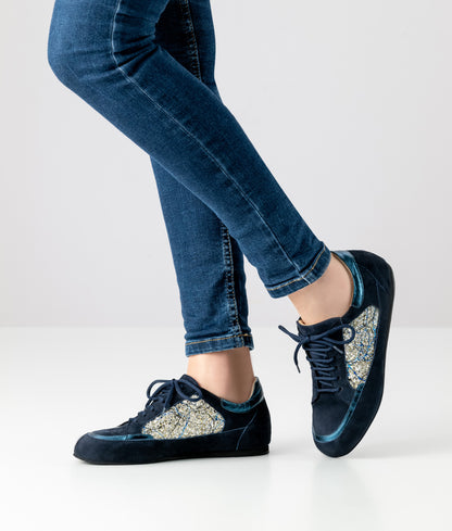 Ladies Blue Seude and Brocade Dance Sneakers