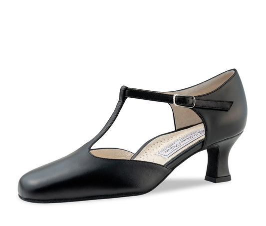 Werner Kern Celine Ladies Smooth Ballroom Shoes in Black Leather with T-Strap