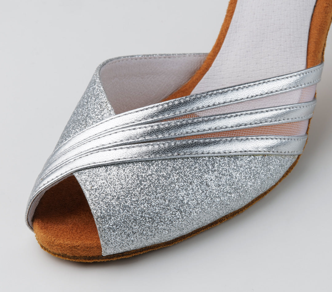 Peep Toe with Mesh Details in Silver