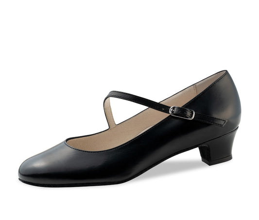 Werner Kern Cindy Ladies Ballroom Shoes in Black Leather with Diagonal Strap