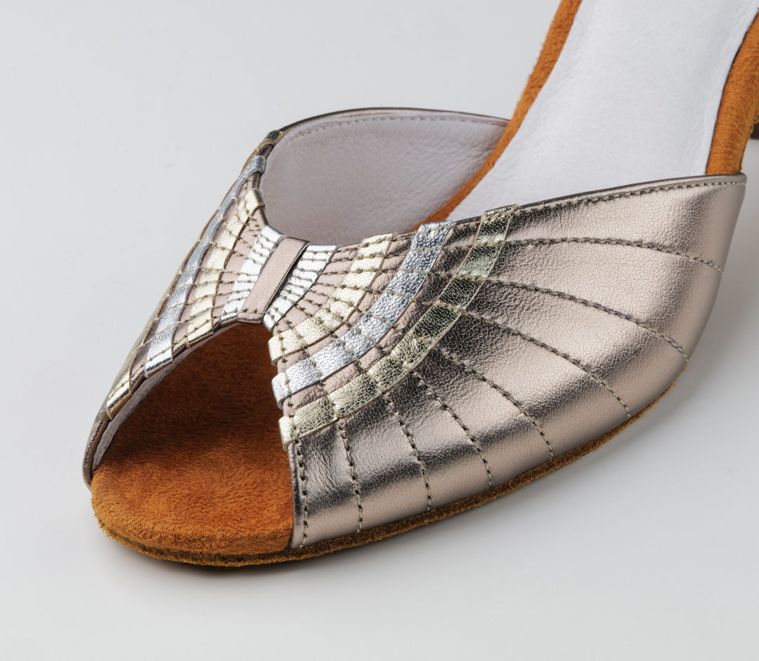 detail view of Werner Kern Corinne Ladies Antique Bronze Social Dance Shoe with Silver and Gold Accents