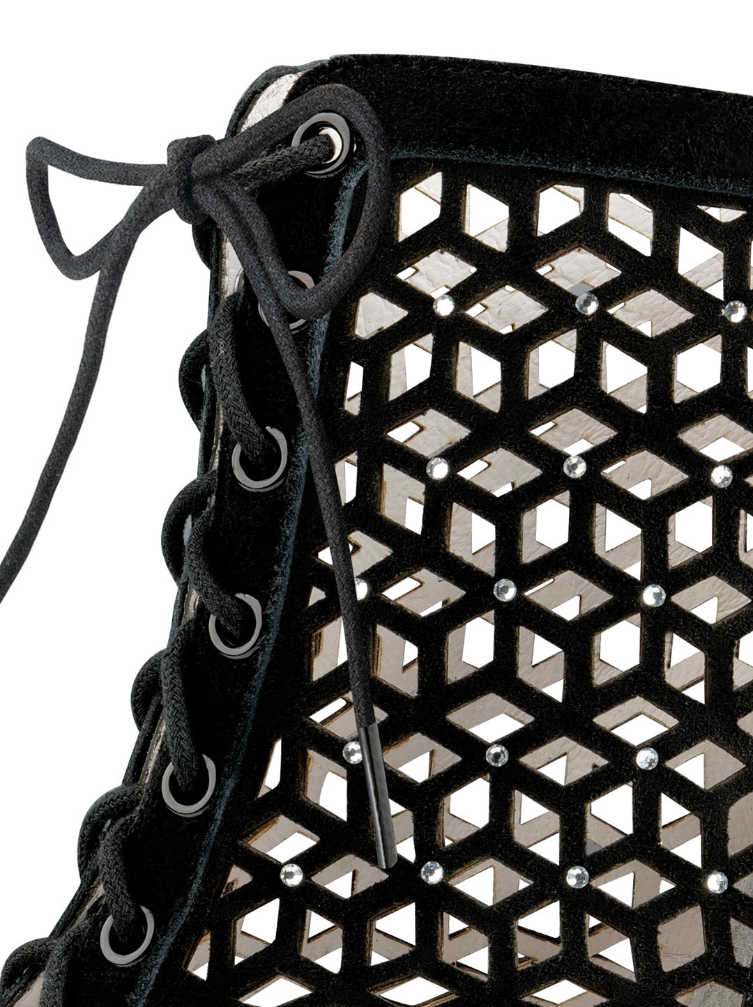 Close up view of Werner Kern Elaine Ladies Sexy Black Suede Ankle Social Dance Boot with Low Heel and Rhinestones