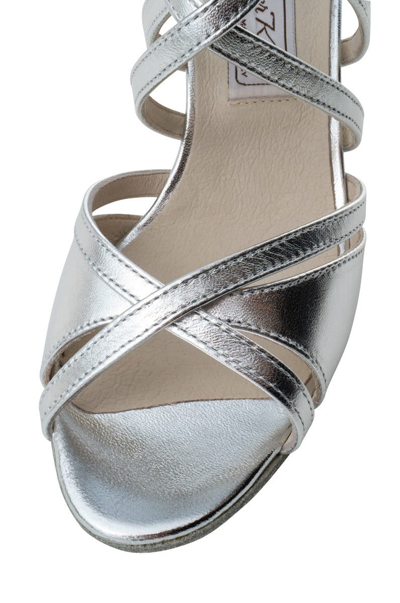 Werner Kern Eva Ladies Open Toe Latin Dance Shoe in Nappa Leather Silver and Shimmer Suede Gold