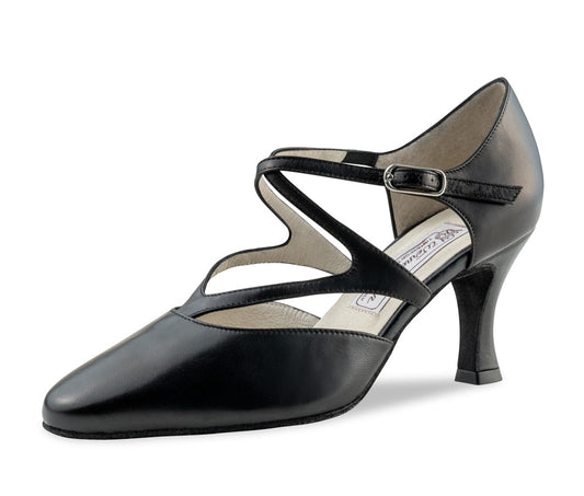 Werner Kern Fabiola Ladies Tango Shoes in Black Leather with Double Cross Straps Across Arch