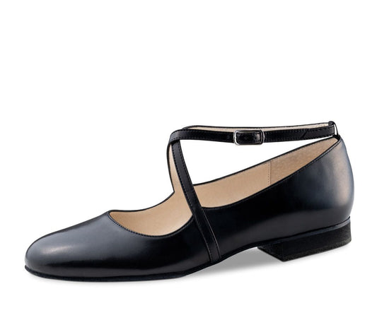 Werner Kern Fanny Ladies Smooth Ballroom Shoes in Black Leather with Cross Straps