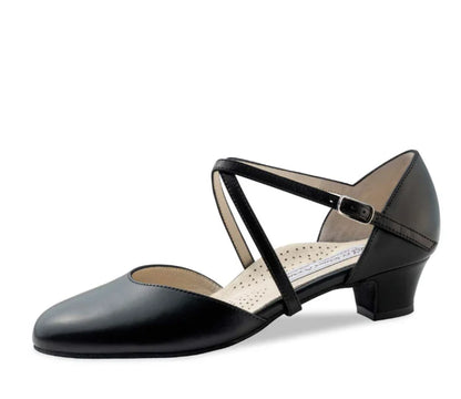 Werner Kern Ballroom Shoes FELICE_SALE in black leather with elegant cross-strap design and low heel. Perfect for dance enthusiasts on sale now.