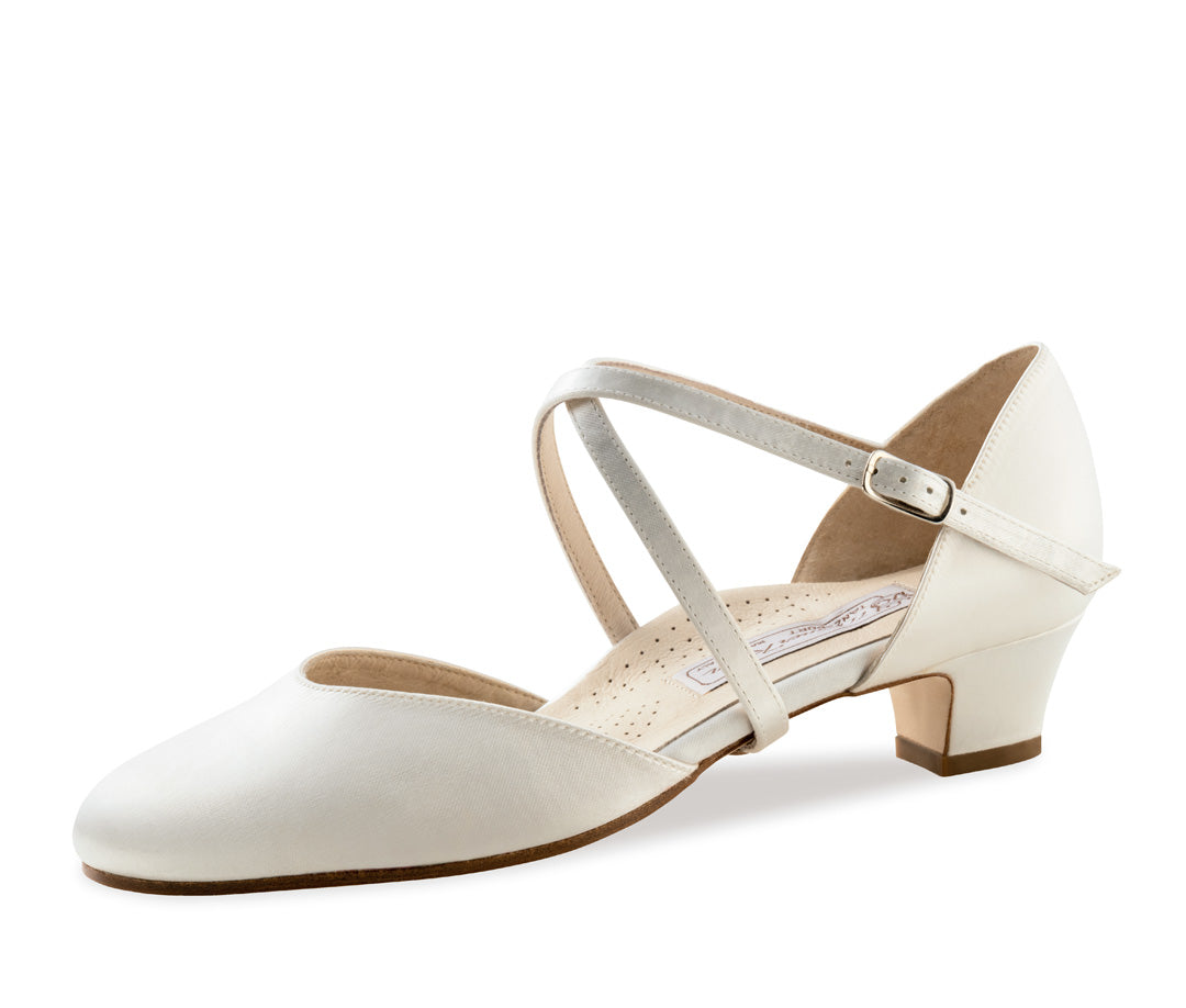 Werner Kern Felice Bridal Ballroom Shoes in White Satin with Leather or Suede Soles and Multiple Heel Heights