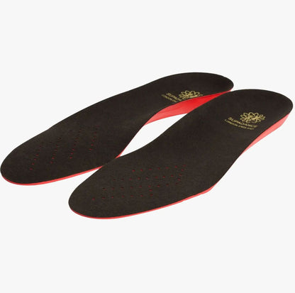 Angled view of Supadance unisex footbed cushioned insole with breathable perforations and ergonomic design for foot support.