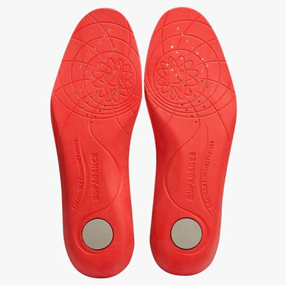 Supadance unisex footbed cushioned insole in red with perforations and arch support for enhanced comfort and foot care.