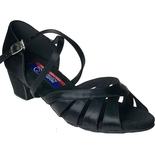 Dance America Hampton Limited Edition Ladies Black Satin Practice or Teaching Dance Shoe with Low Block Heel