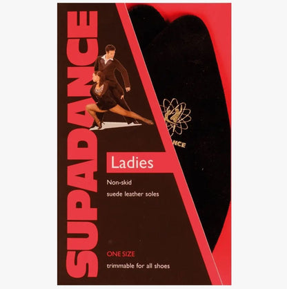 Supadance women's replacement suede leather soles for dance shoes in black. Non-skid and trimmable for all shoes, ideal for dancers.