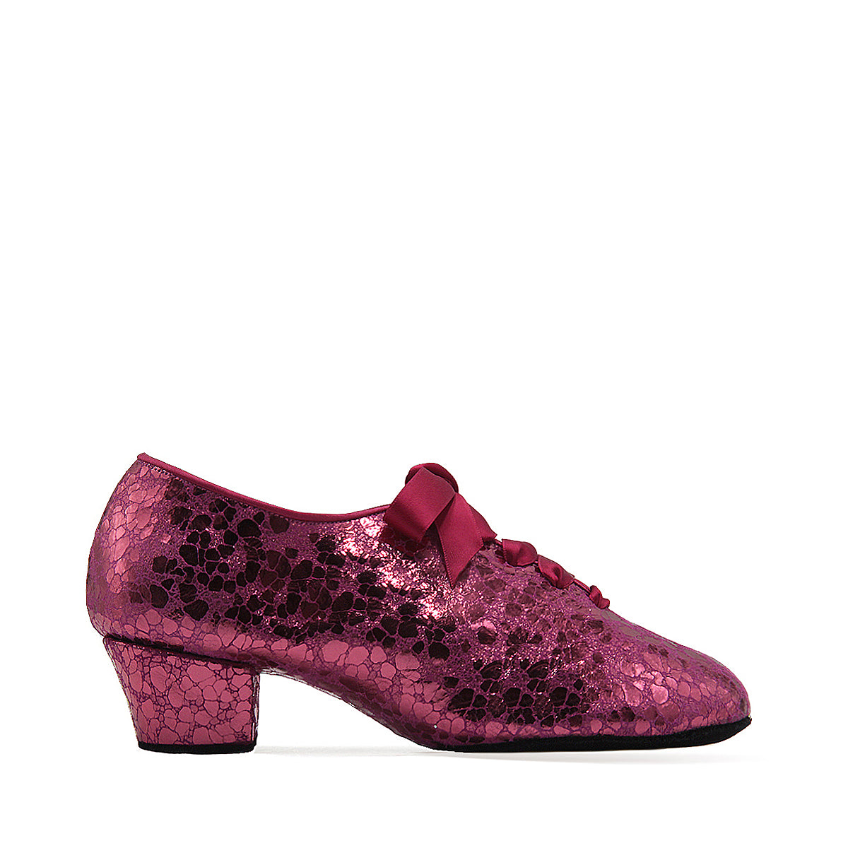 Magenta Ice Printed Leather Practice Dance Shoe with Cuban Heel