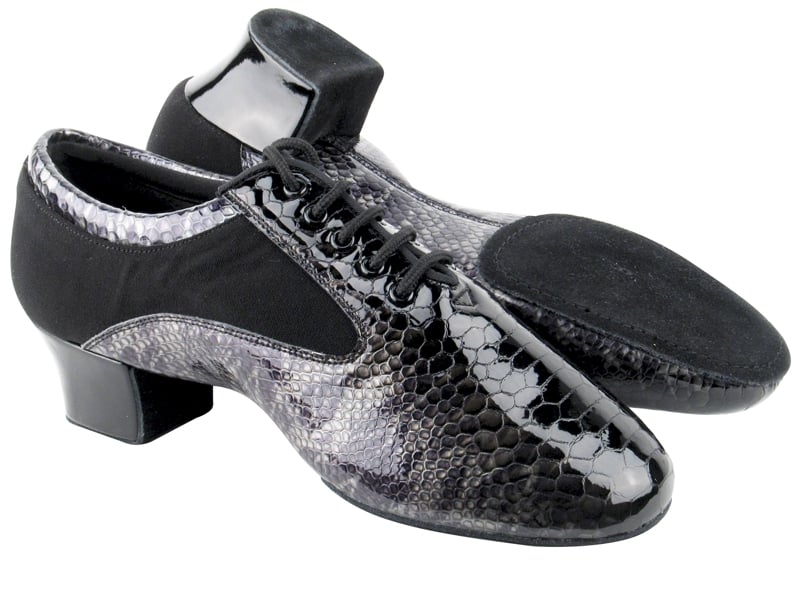 Very Fine Men's Latin Shoes in Black Snake Patent with Cushioned Insole 445 In Stock