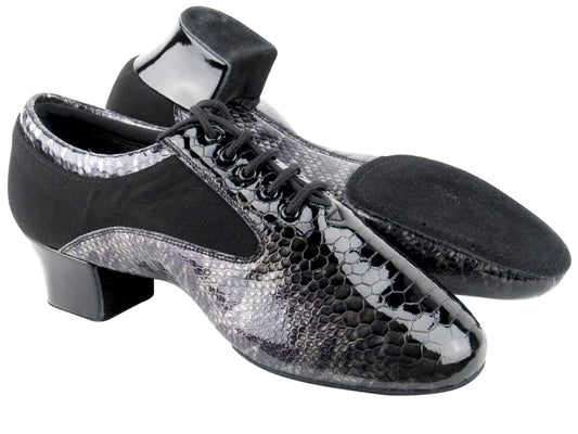 Very Fine S445 Men's Latin Shoes in Black Snake Patent with Cushioned Insole