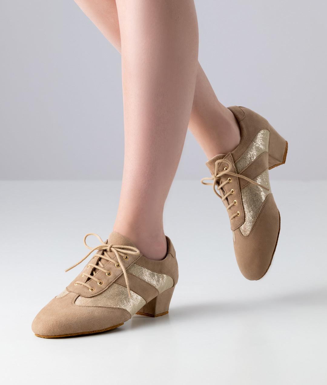 Sandrine Beige Practice Dance Shoe with Shimmering Printed Leather