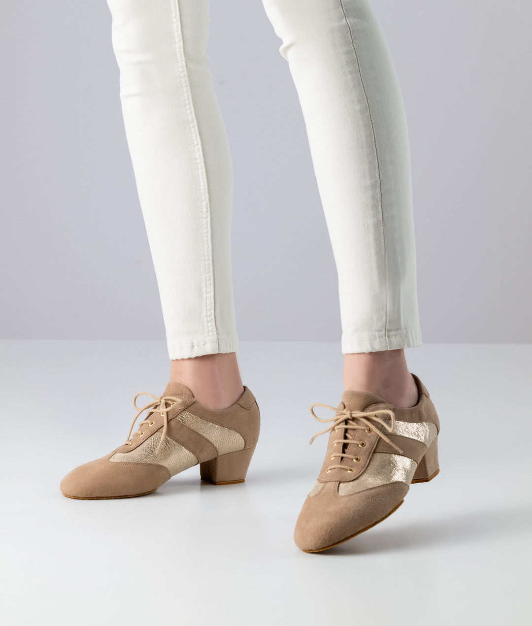 Sandrine Beige Lace-Up Practice Dance Shoe