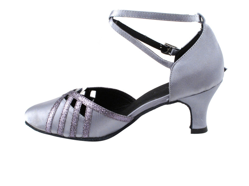 Very Fine SERA3530 Ladies Satin Ballroom Dance Shoe with Stardust Glitter Trim Available in Green, Gray, and Red
