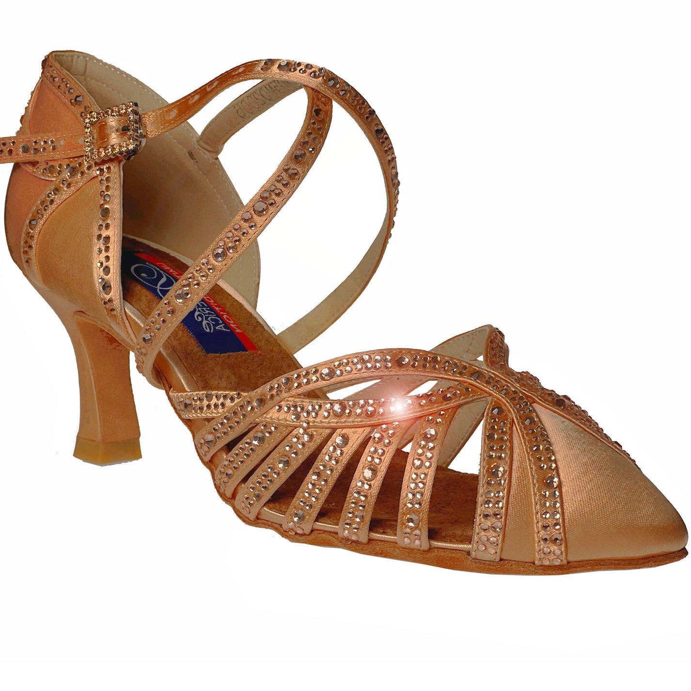 Dance America Hollywood Ladies Smooth Ballroom Dance Shoe in Tan or Red Satin (Also Available with Rhinestones)