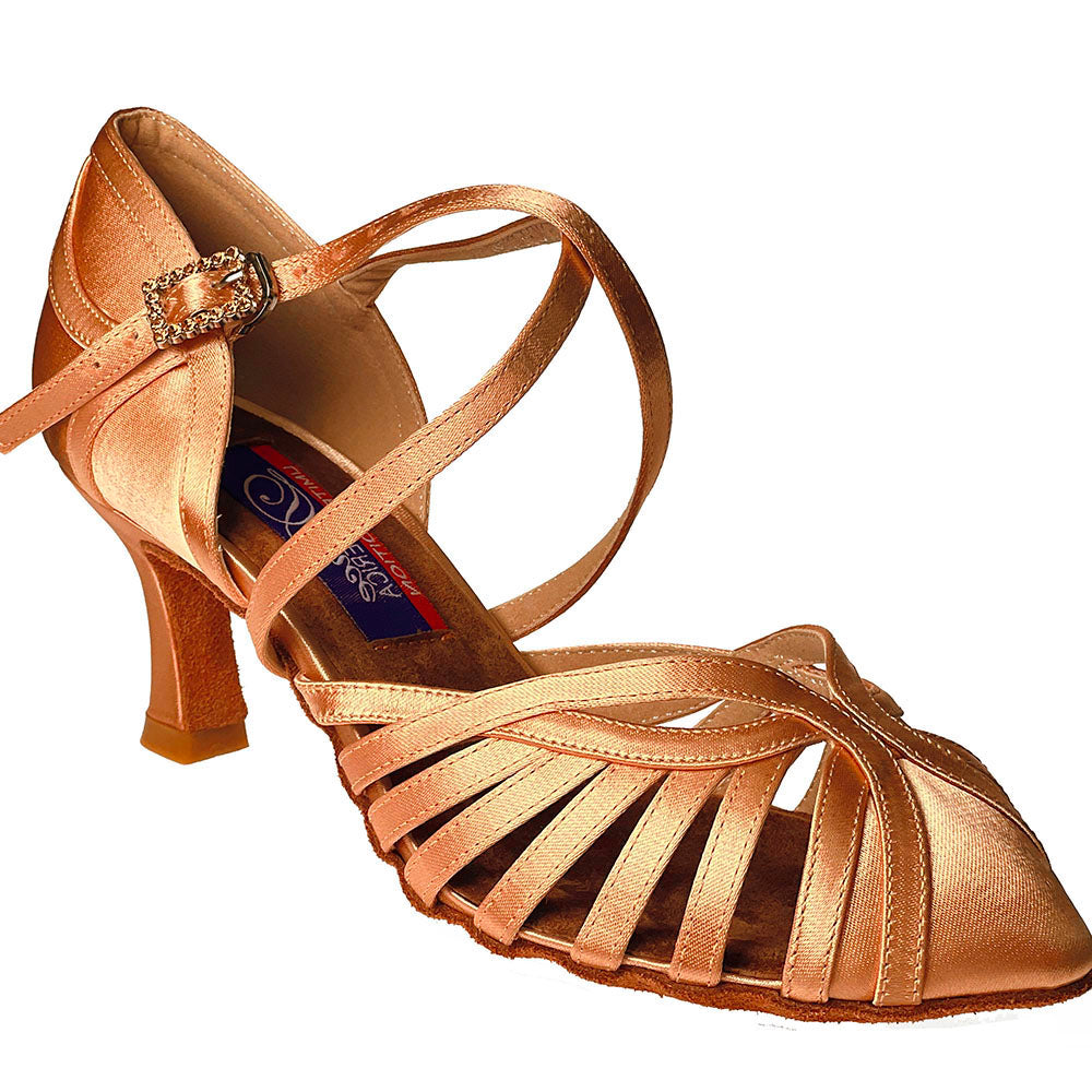 Dance America Hollywood Ladies Smooth Ballroom Dance Shoe in Tan or Red Satin (Also Available with Rhinestones)