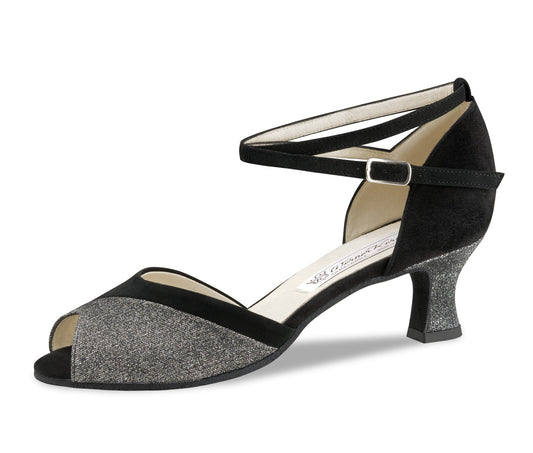 Werner Kern Steph Ladies Black Suede and Silver/Black Brocade Tango and Social Dance Shoe